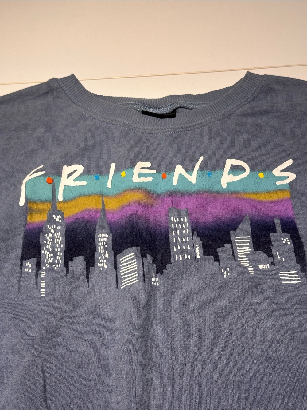 FRIENDS Slate Blue Crewneck with Multicolor Skyline Graphic - Picture 2 of 7